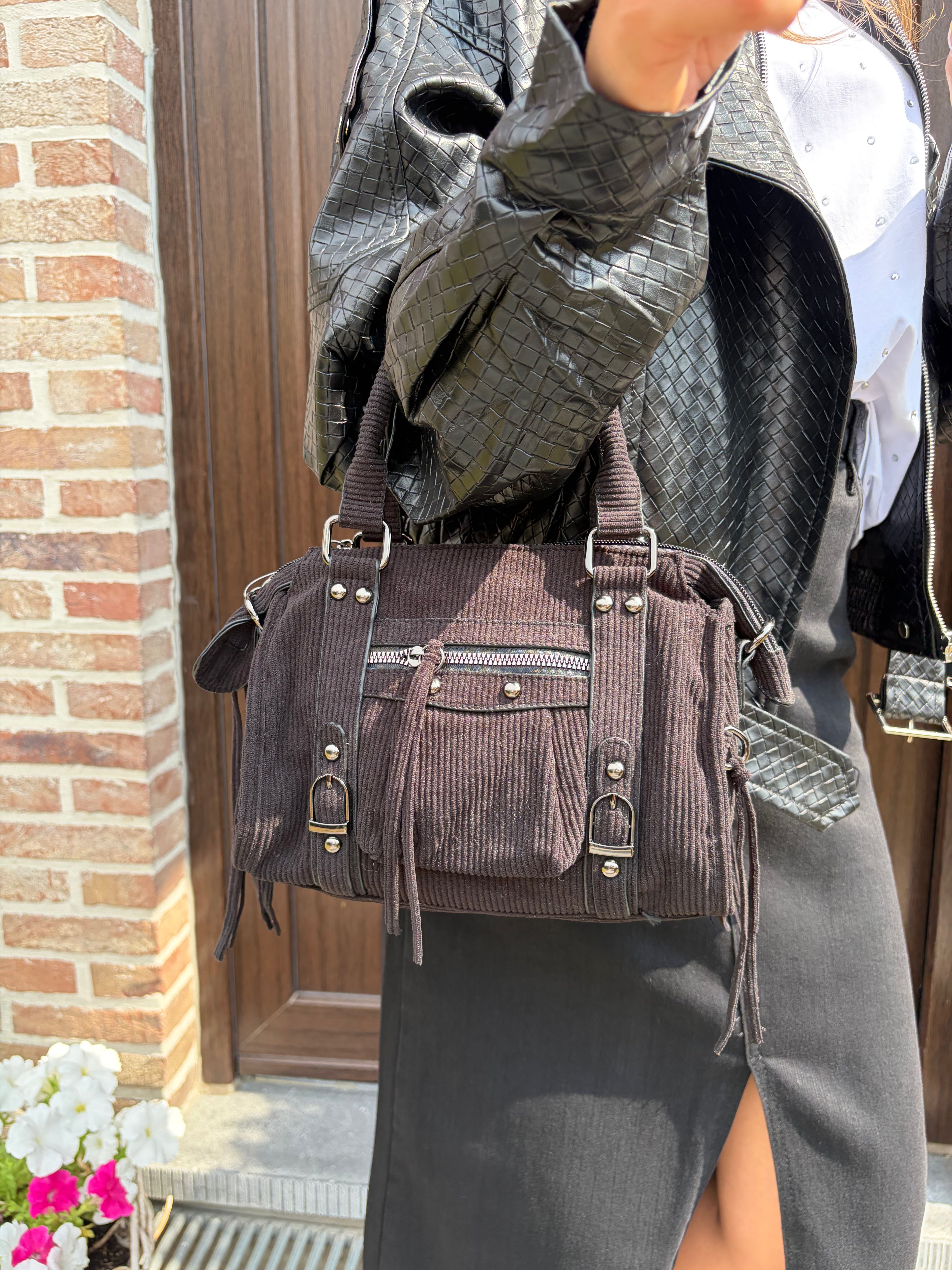 Sac à main velours côtélé - Noir