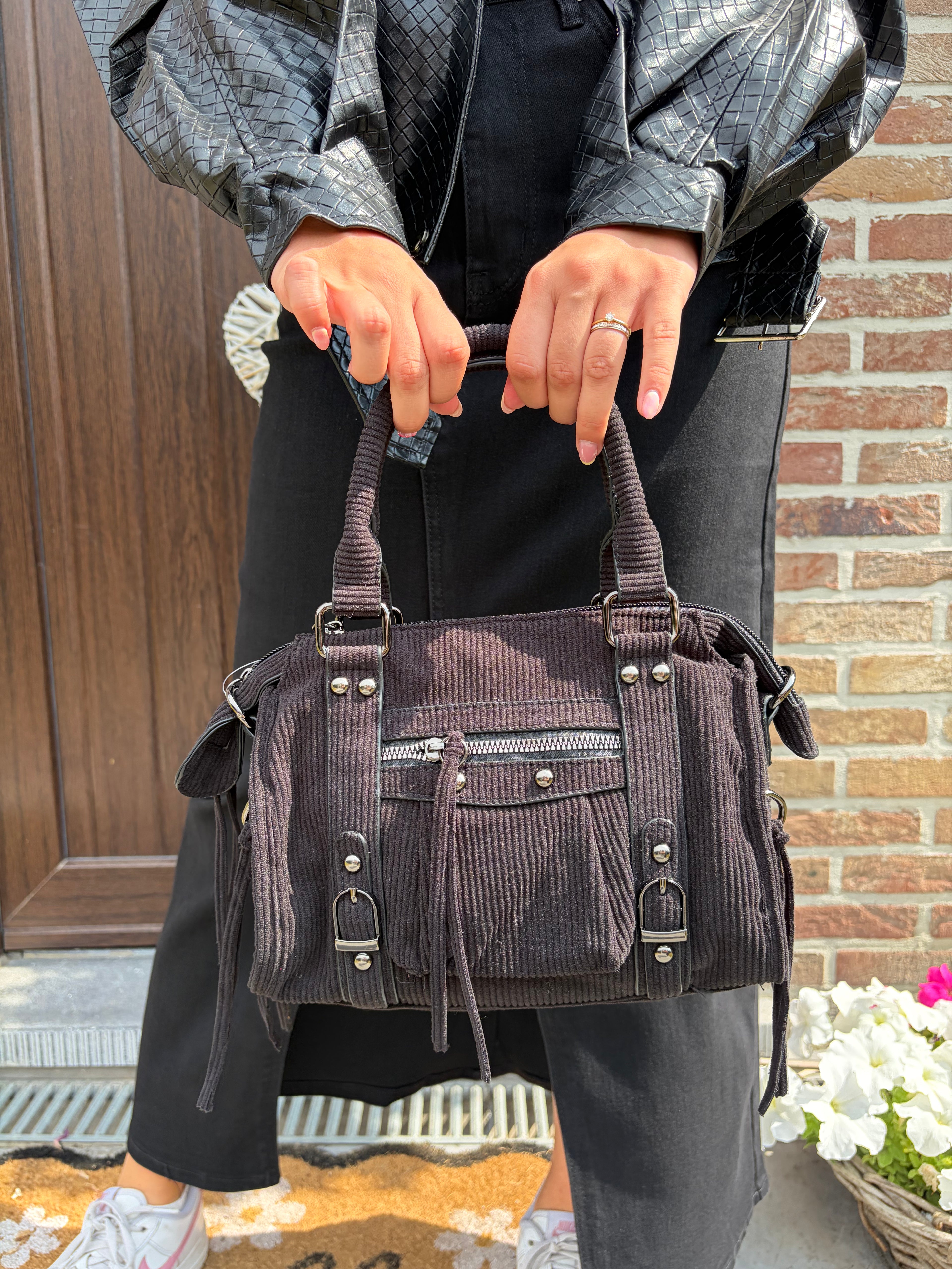Sac à main velours côtélé - Noir
