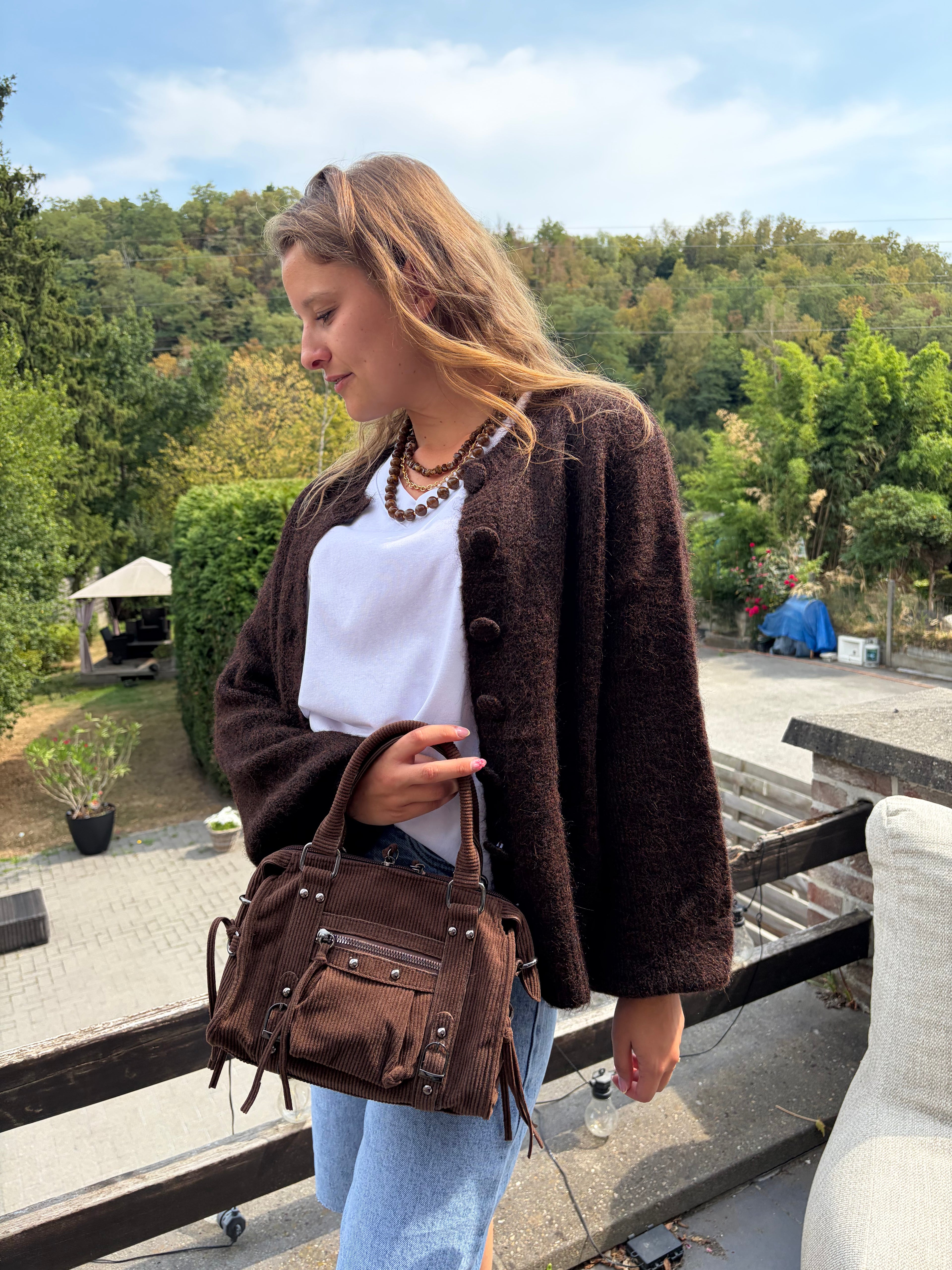 Sac à main velours côtélé - Chocolat