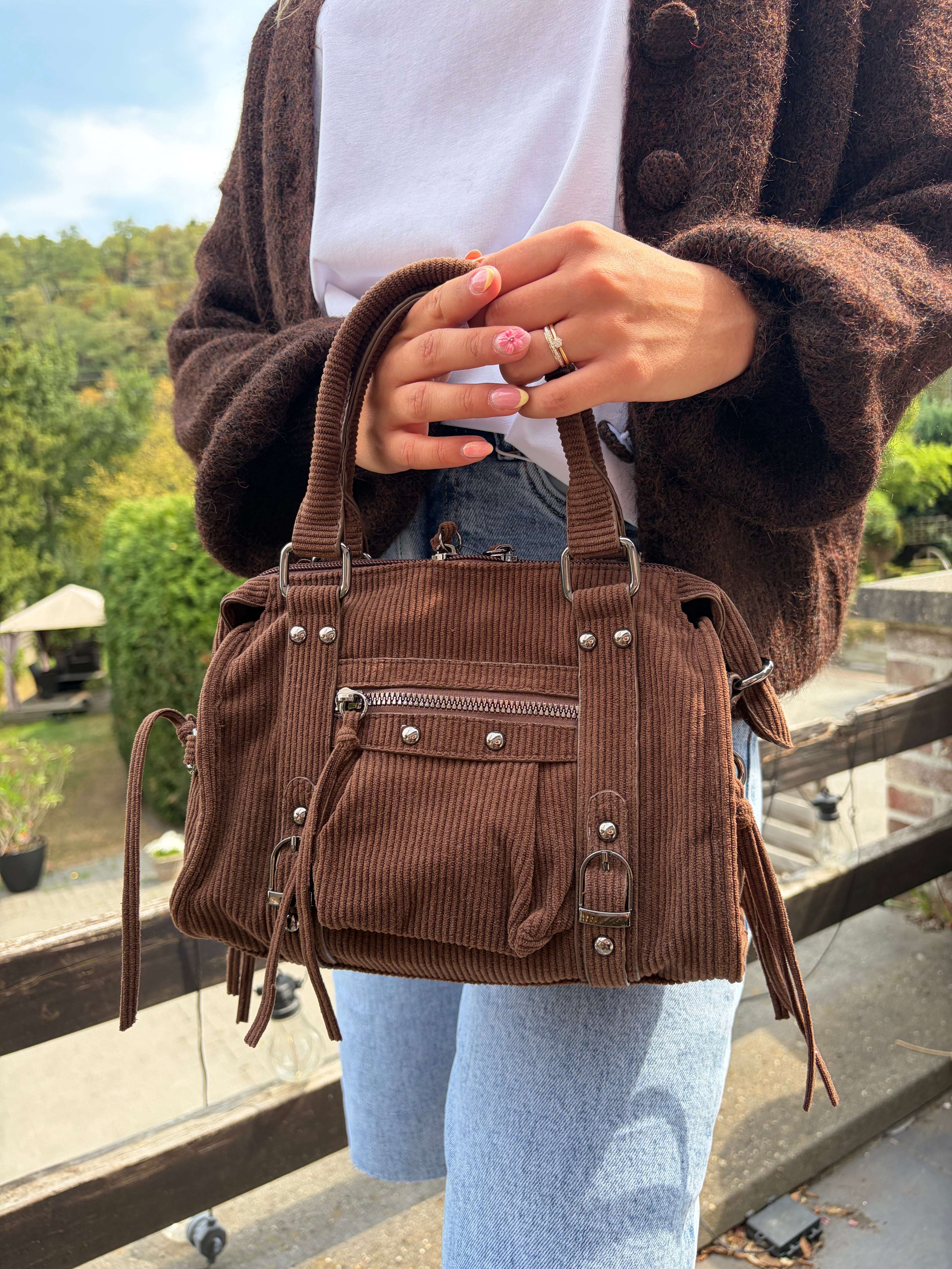 Sac à main velours côtélé - Chocolat