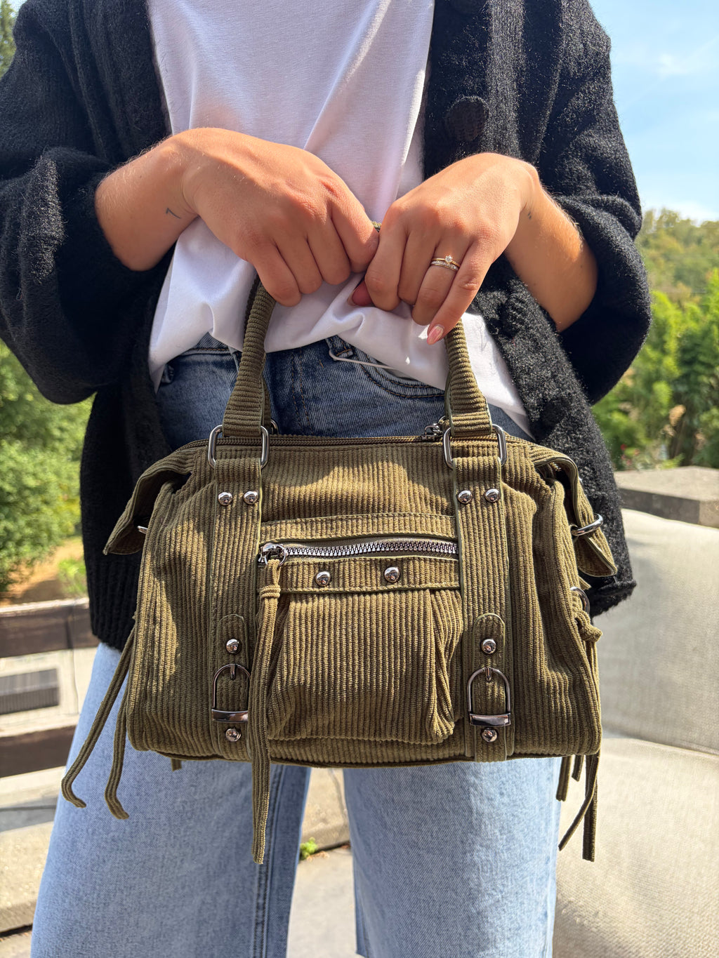 Sac à main velours côtélé - Kaki