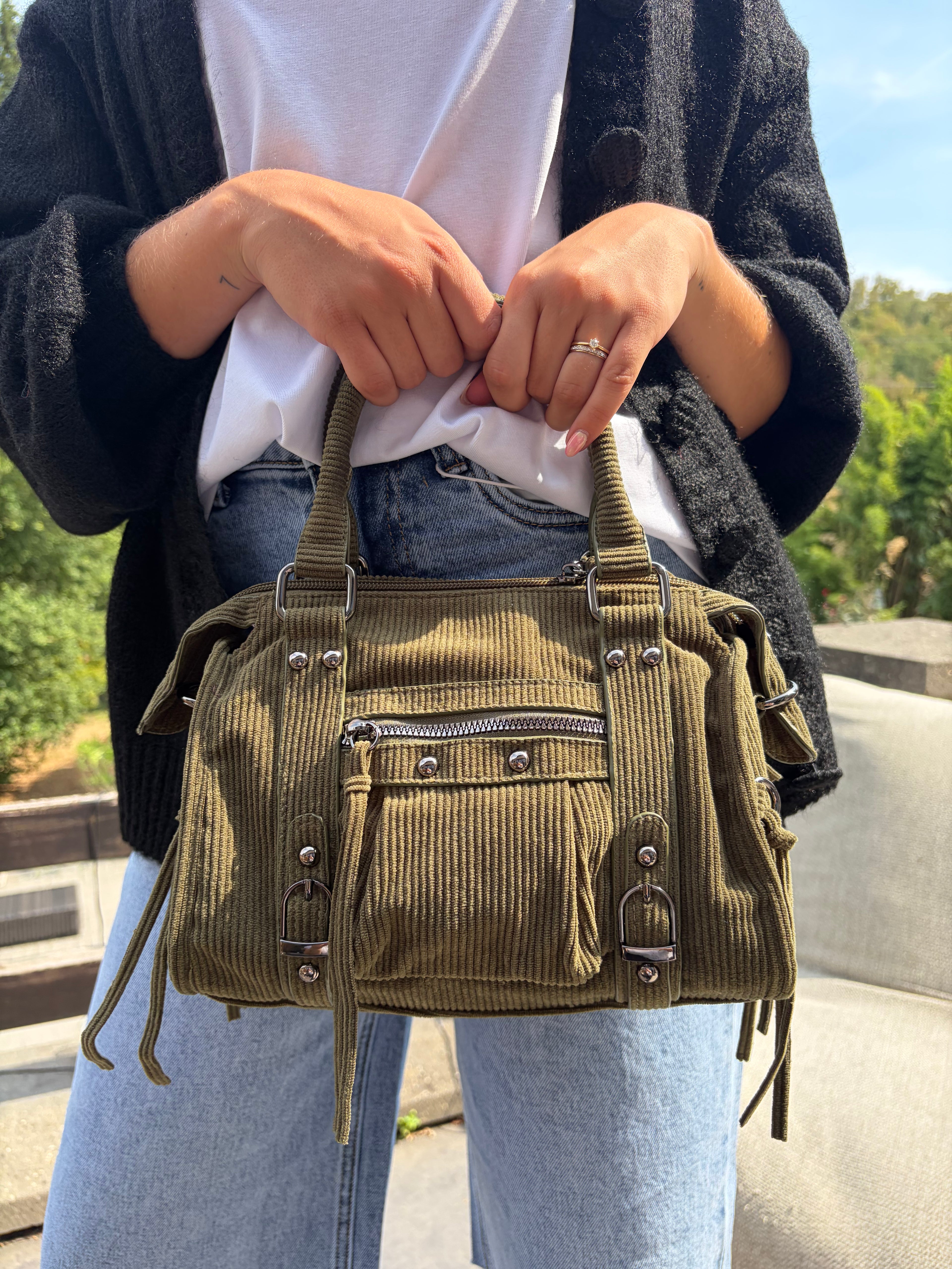 Sac à main velours côtélé - Kaki