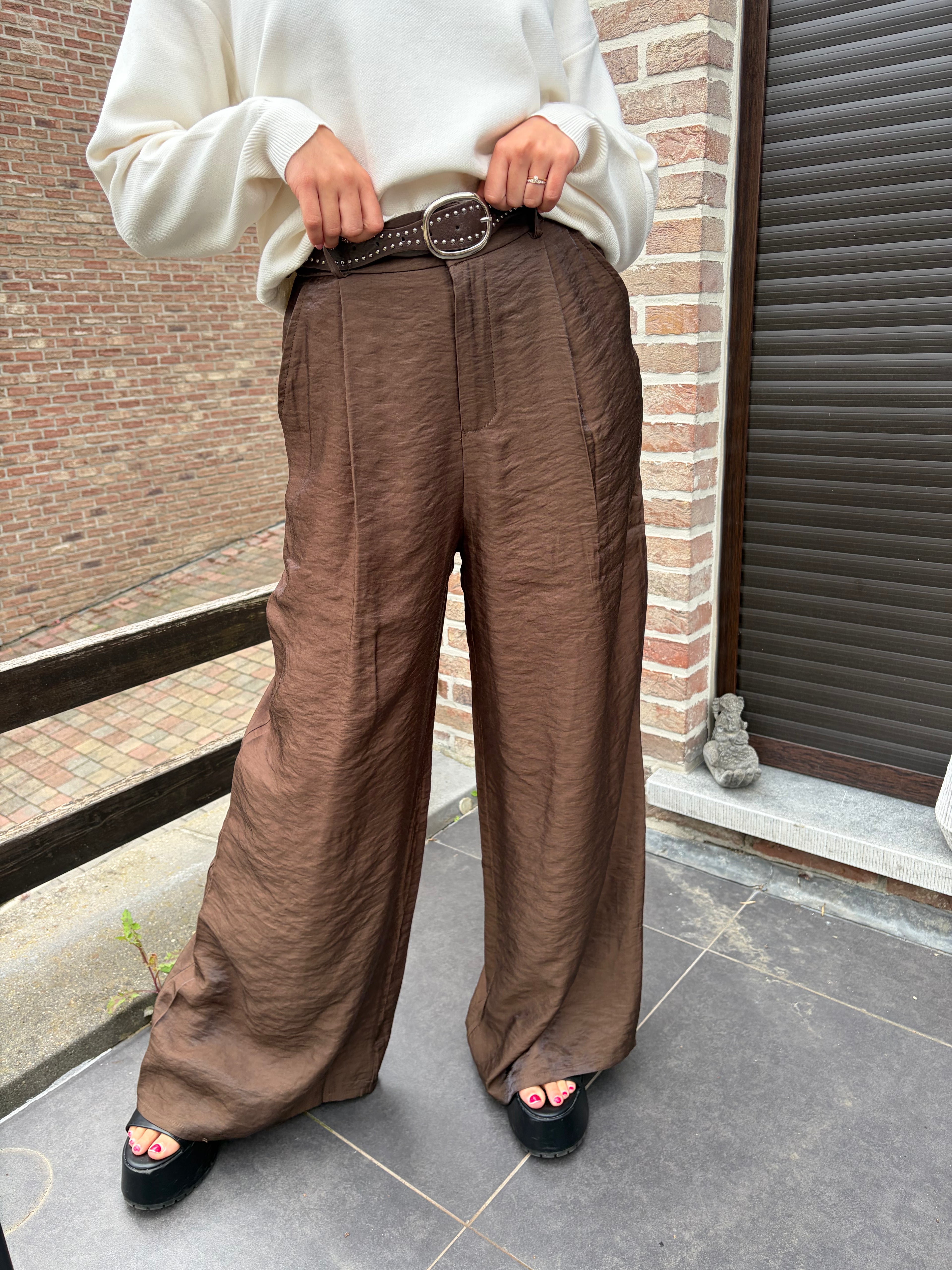 Pantalon satiné Céleste - Marron