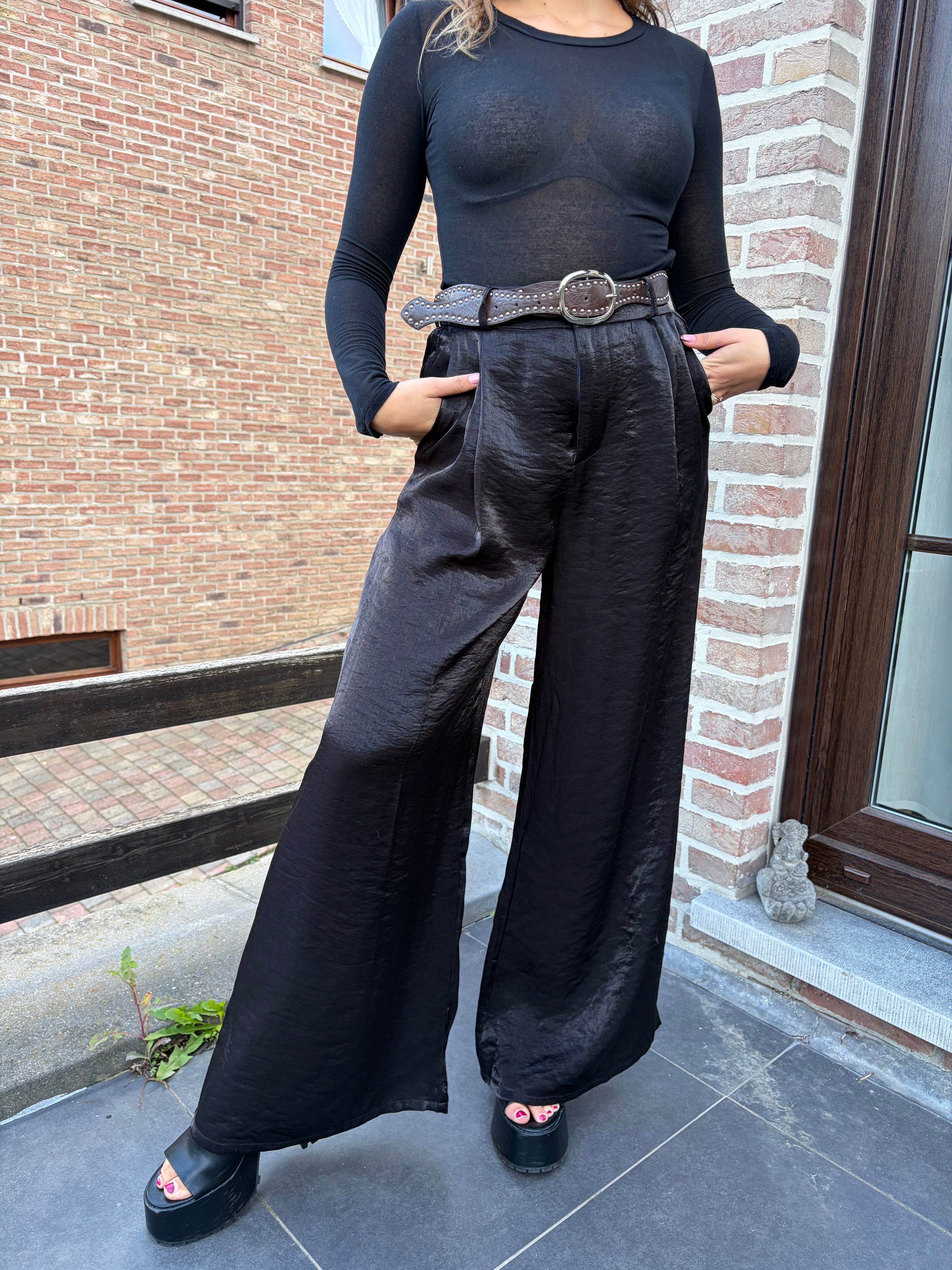 Pantalon satiné Céleste - Noir