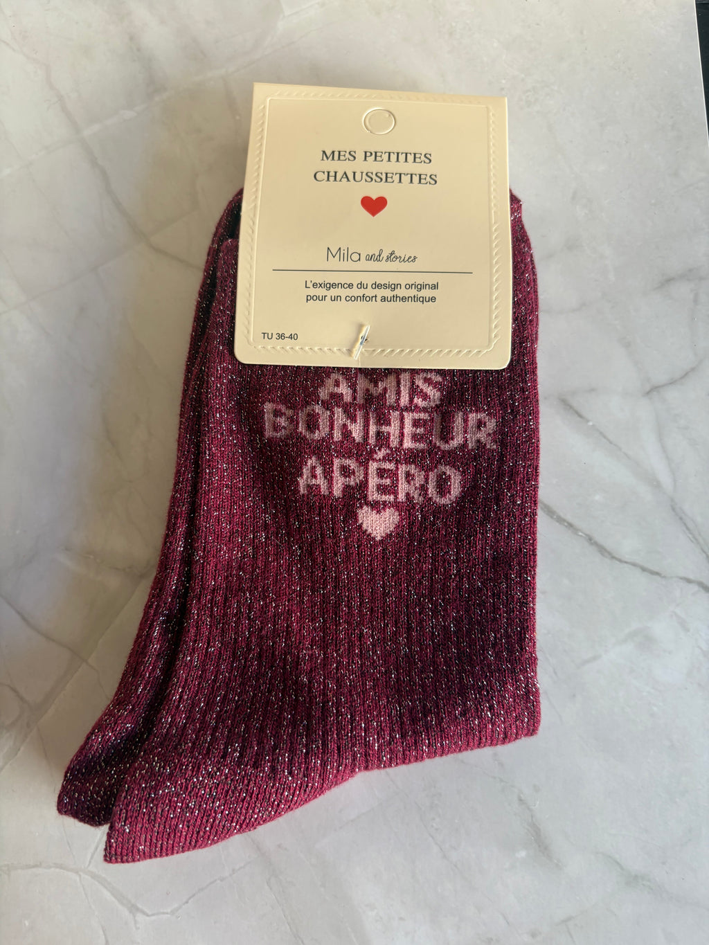 Chaussettes "Amis, bonheur, apéro" adulte